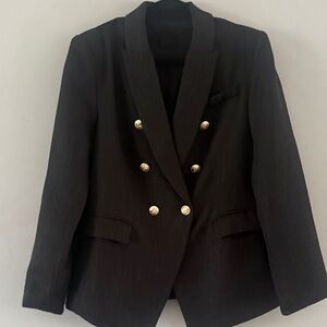 Classic Black Double-Breasted Tweed Blazer